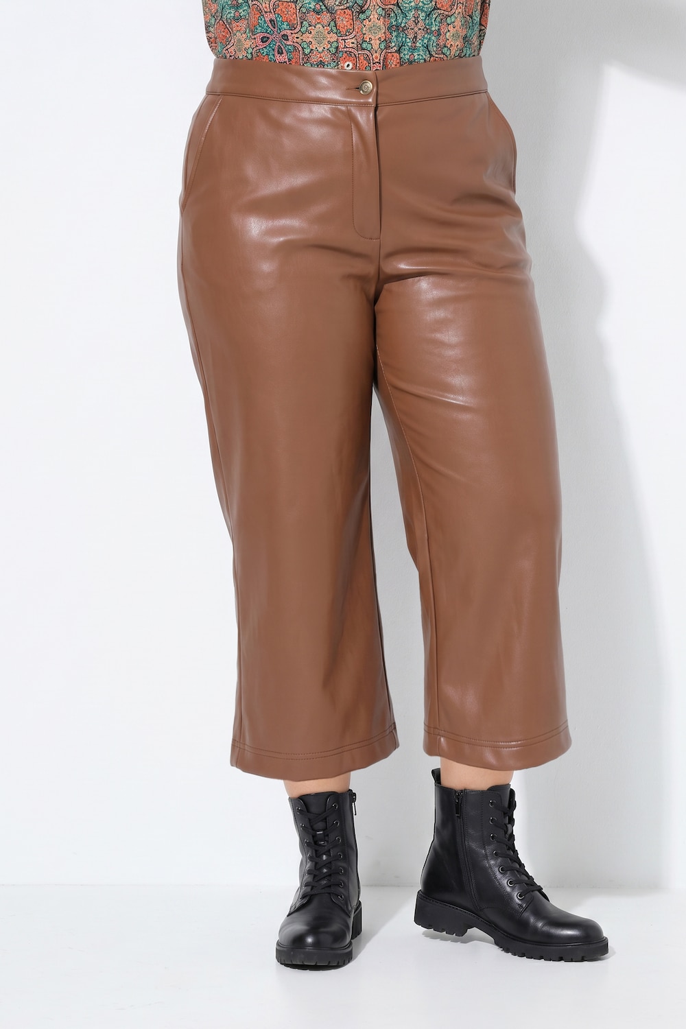 Culotte, Lederoptik, weites Bein, Komfortbund