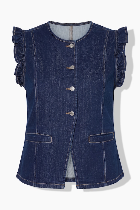 Dżinsowa kamizelka, denim ze streczem, falbanka na ramionach