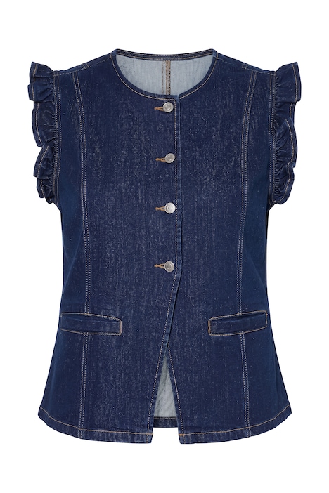 Denim vest, stretch denim, shoulder ruffles