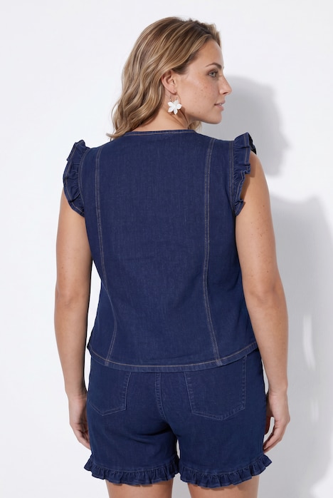 Jeans-Weste, Stretchdenim, Schulterüsche