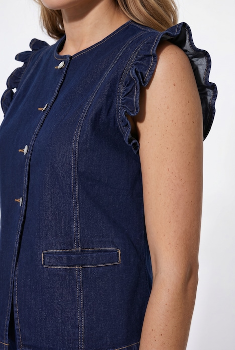 Jeans-Weste, Stretchdenim, Schulterüsche
