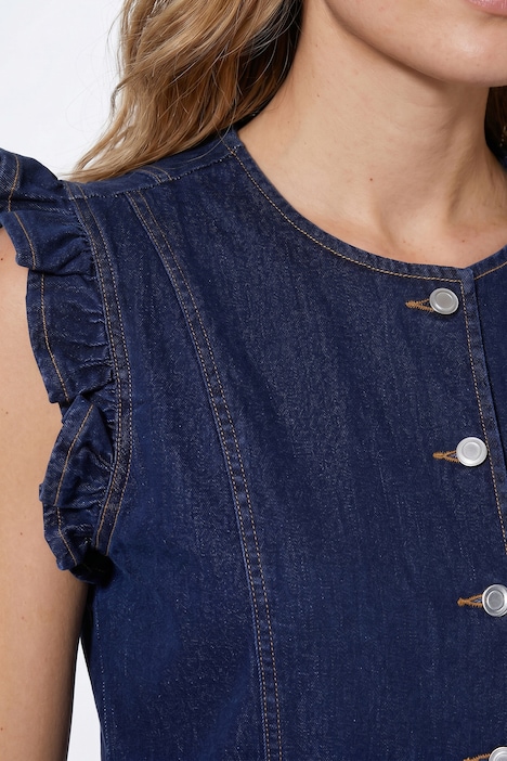 Jeans-Weste, Stretchdenim, Schulterüsche
