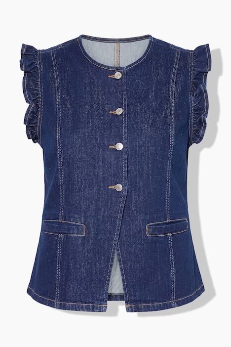 Jeans-Weste, Stretchdenim, Schulterüsche