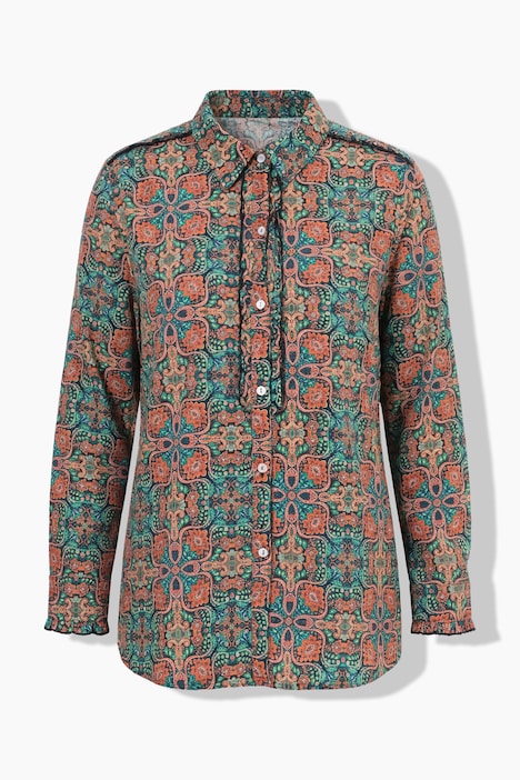 Bluse, Blüten, Hemdkragen, Rüschen, Langarm