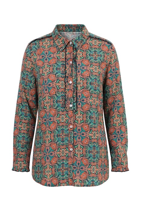 Bluse, Blüten, Hemdkragen, Rüschen, Langarm