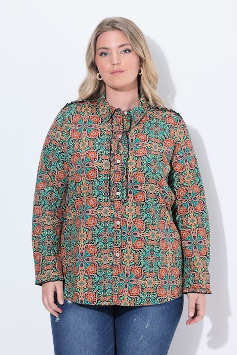 Bluse, Blüten, Hemdkragen, Rüschen, Langarm