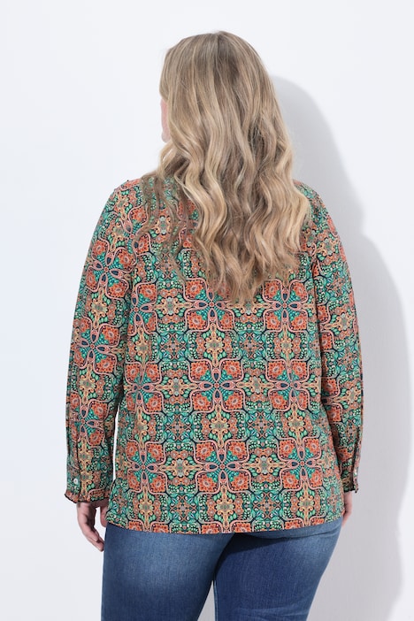 Bluse, Blüten, Hemdkragen, Rüschen, Langarm