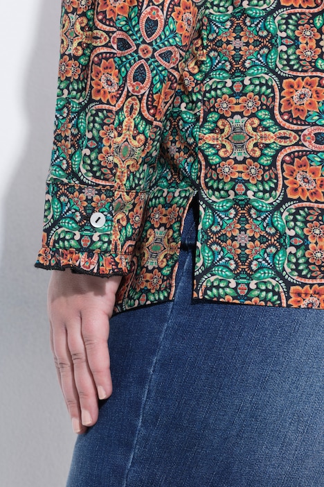 Bluse, Blüten, Hemdkragen, Rüschen, Langarm