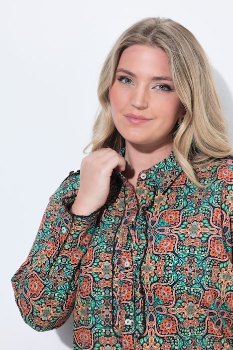 Bluse, Blüten, Hemdkragen, Rüschen, Langarm