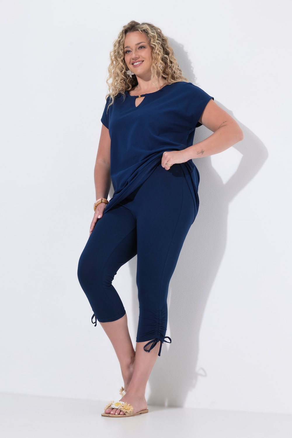 Capri-Leggings, Saum mit Bindeband