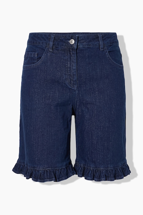 Jeans-Shorts, weites Bein, Rüsche am Saum, 5-Pocket