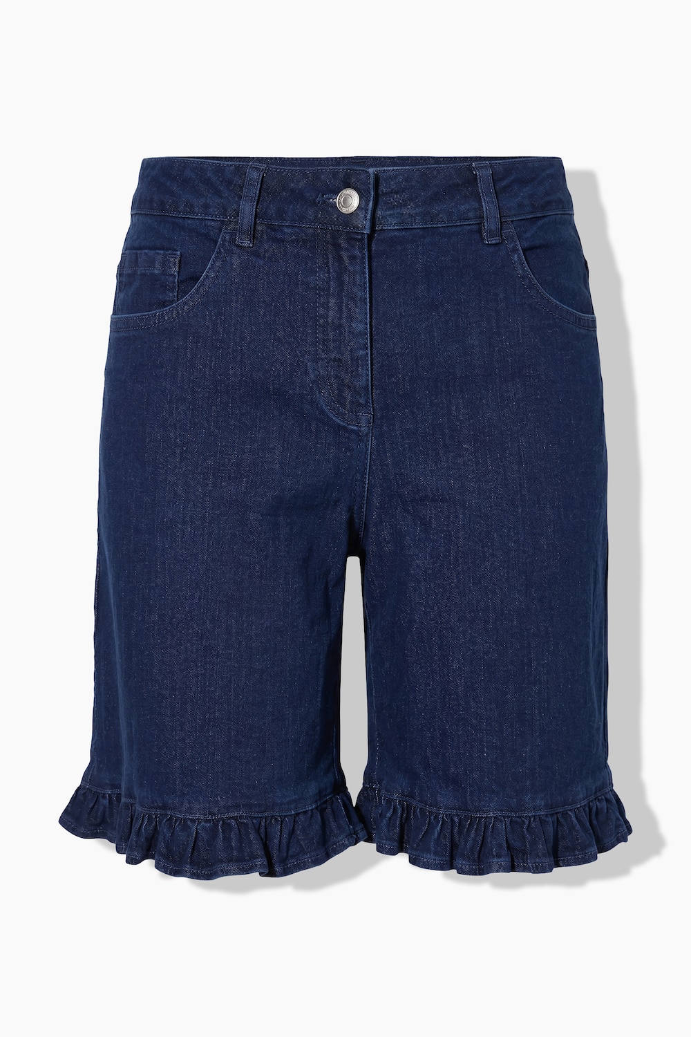 Jeans-Shorts, weites Bein, Rüsche am Saum, 5-Pocket