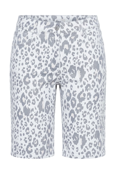 Berry denim Bermuda shorts, wide leg, leopard print, 5 pockets