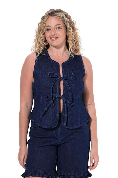 Džínová vesta, vázačky na zavázání, strečový denim