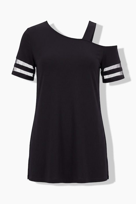 T-shirt coupe évasée, découpe sur l’épaule, manches courtes avec tulle