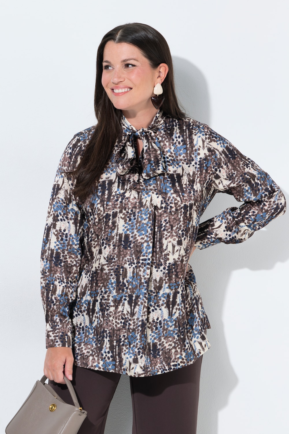 Satin-Bluse, Schluppe, A-Linie, Stehkragen, Langarm
