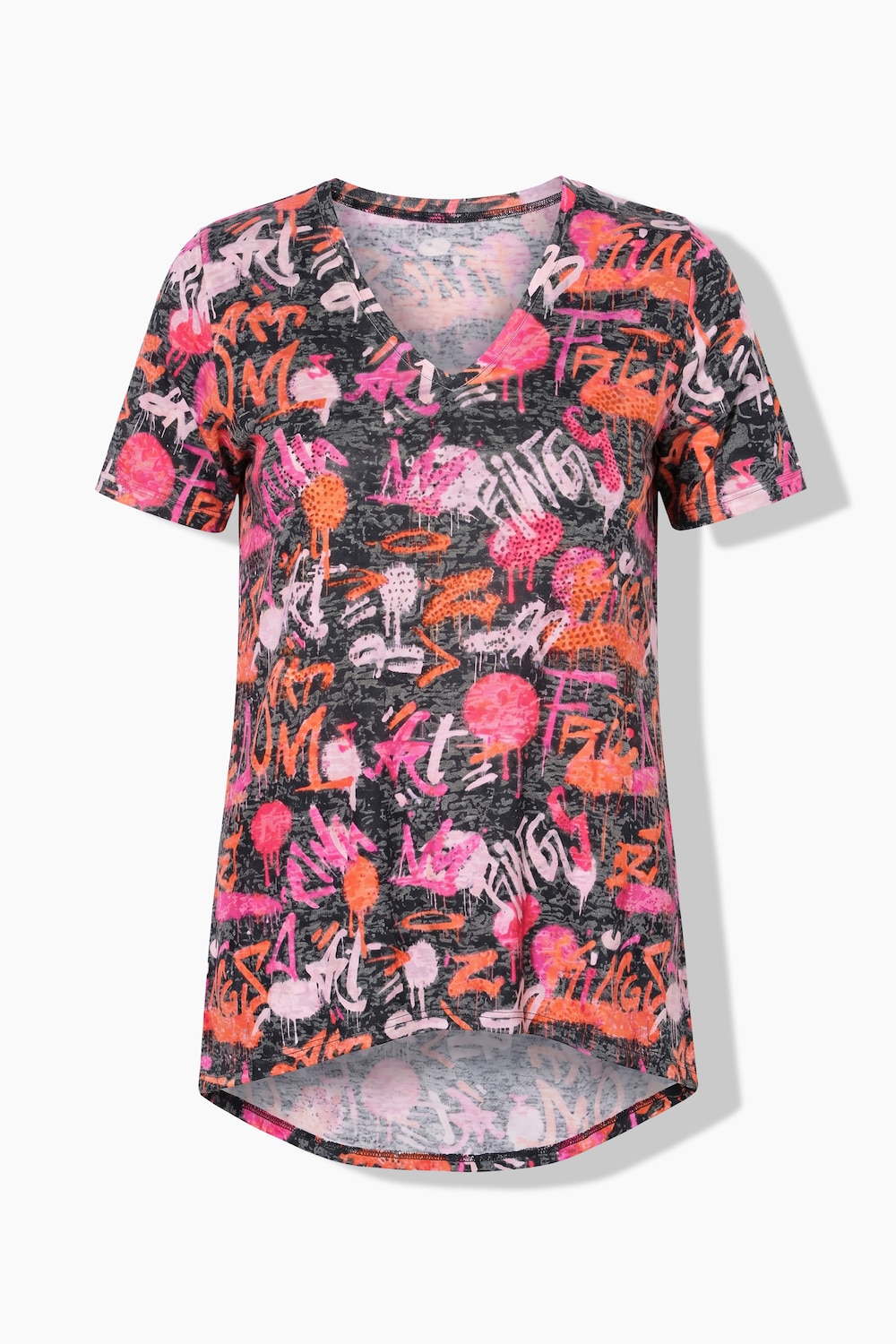 T-shirt, A-lijn, graffitipatroon, langere zoom aan de achterkant