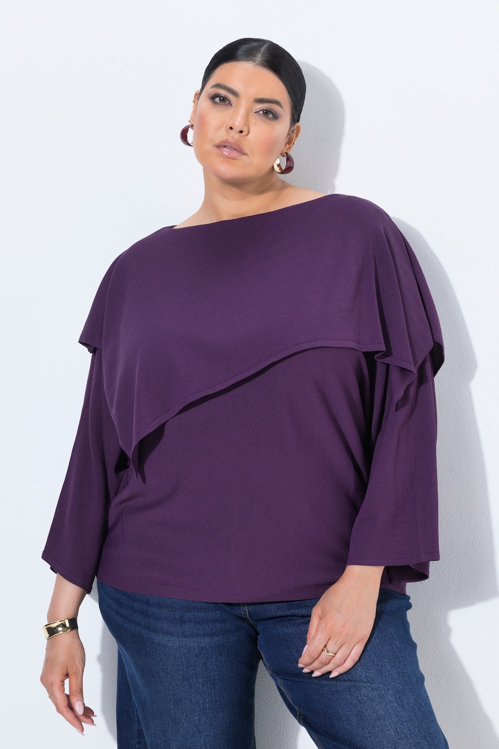 Pullover, Überwurf, Oversized, U-Boot-Ausschnitt, 3/4-Arm
