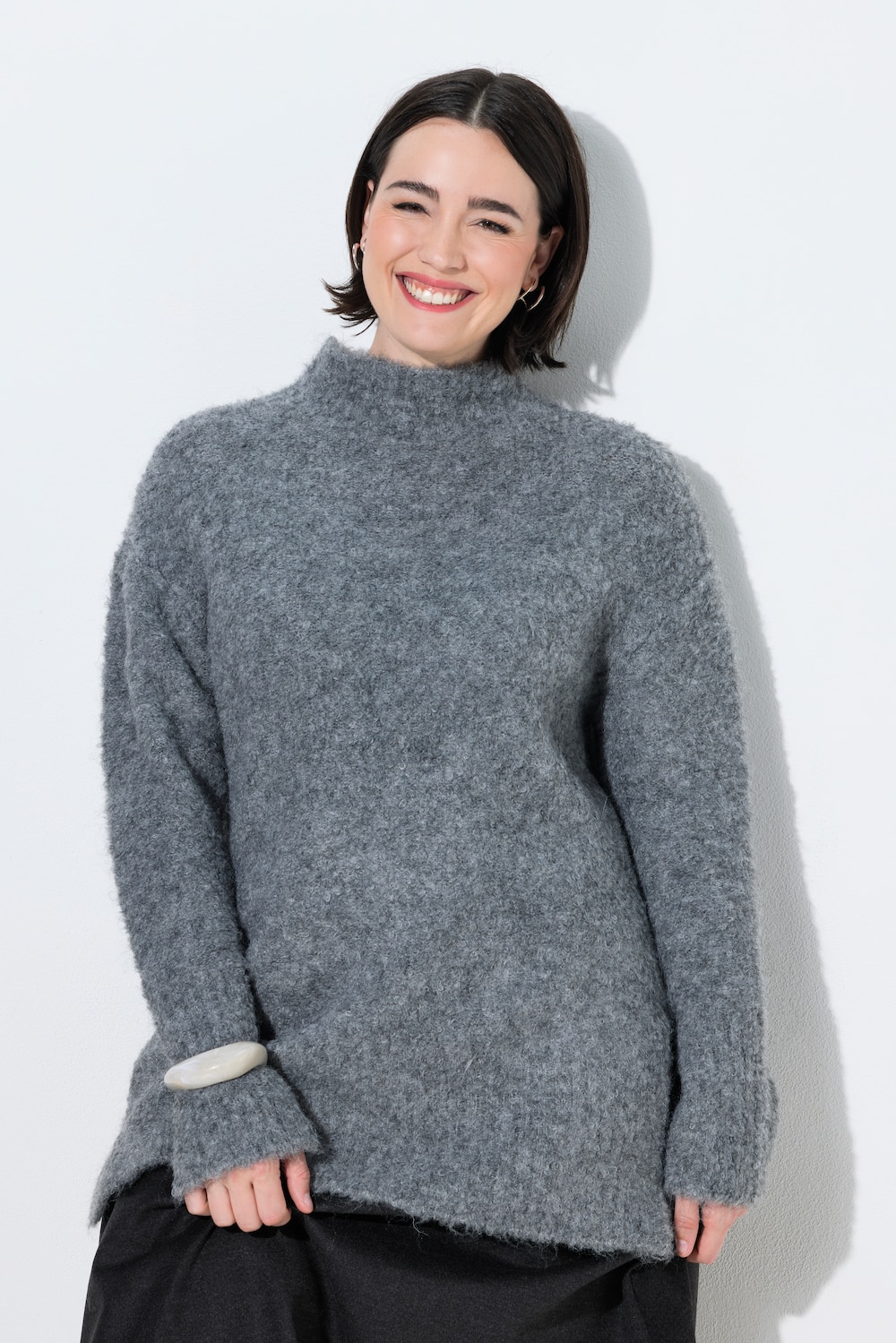 Pullover, Bouclé-Feinstrick, Stehkragen, Langarm