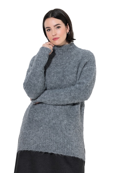 Pullover, Bouclé-Feinstrick, Stehkragen, Langarm