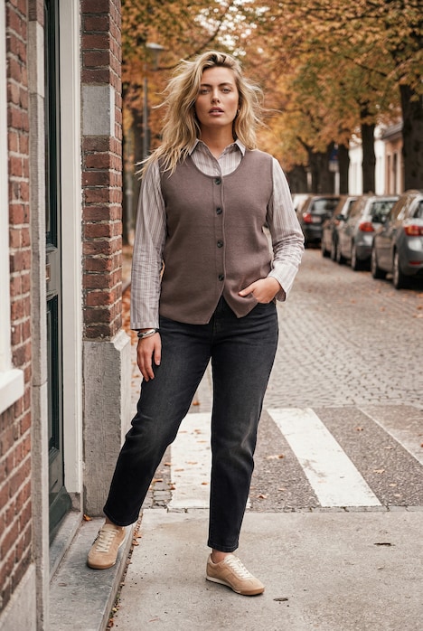 Strikket vest med dekorative knapper og rund hals