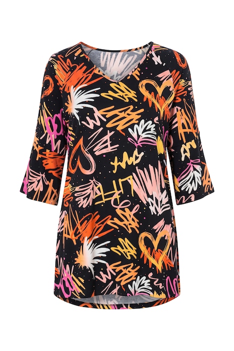 Blouse, A-line, patterned, shoulder cutout