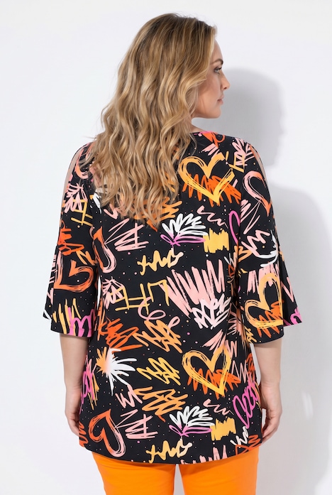 Cold Shoulder Shirt, A-Linie, Muster, Schulter CutOut