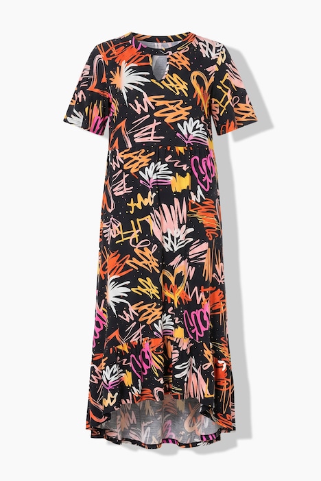 Maxi-Jerseykleid, Graffiti-Muster, Flügelärmel