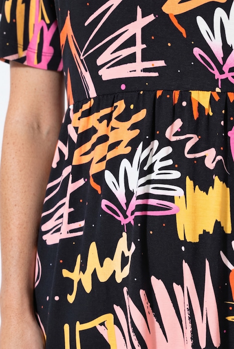 Maxi-Jerseykleid, Graffiti-Muster, Flügelärmel