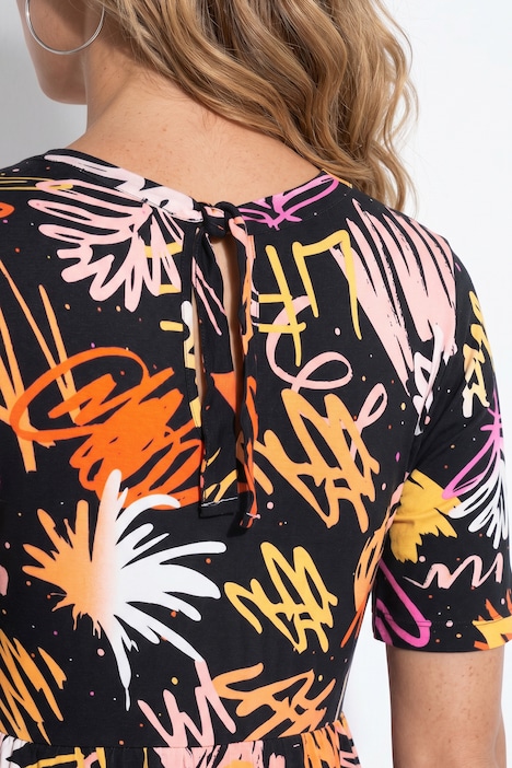 Maxi-Jerseykleid, Graffiti-Muster, Flügelärmel