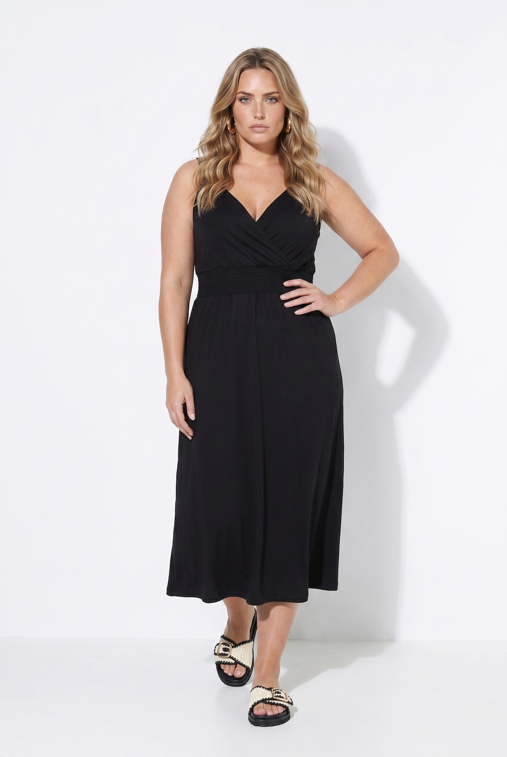 Midi-Jerseykleid, ärmellos, Wickeloptik