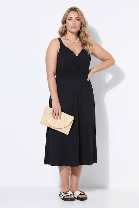 Midi-Jerseykleid, ärmellos, Wickeloptik