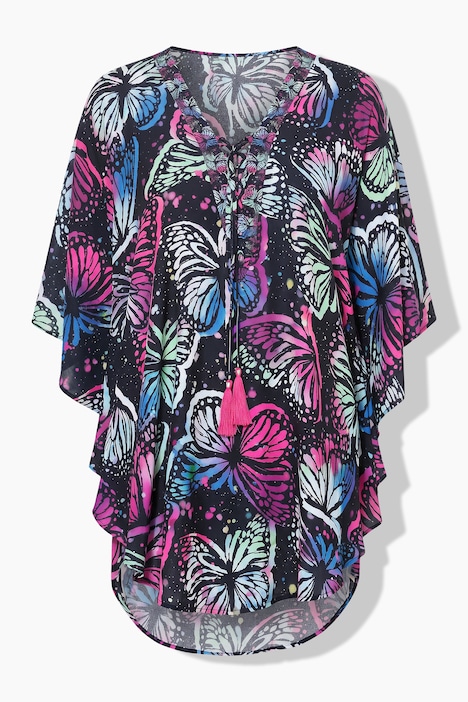 Blouse kaftan, loose fit, all-over print, short sleeve