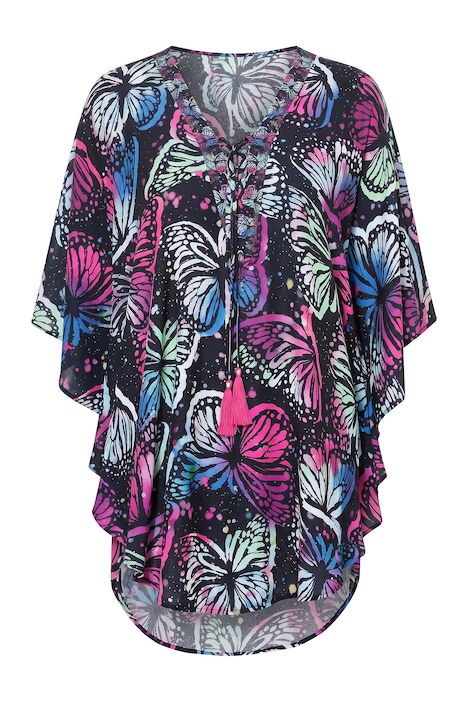 Blouse kaftan, loose fit, all-over print, short sleeve