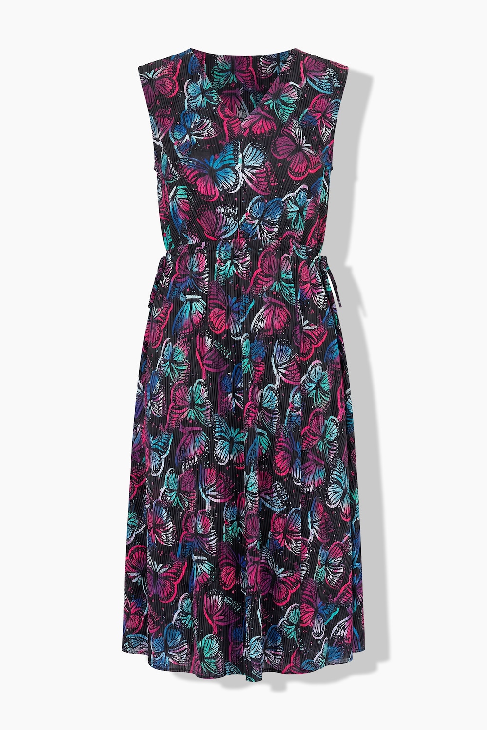 Plissee-Midikleid, ärmellos, Muster, elastische Taille