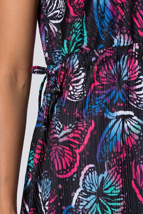 Plissee-Midikleid, ärmellos, Muster, elastische Taille