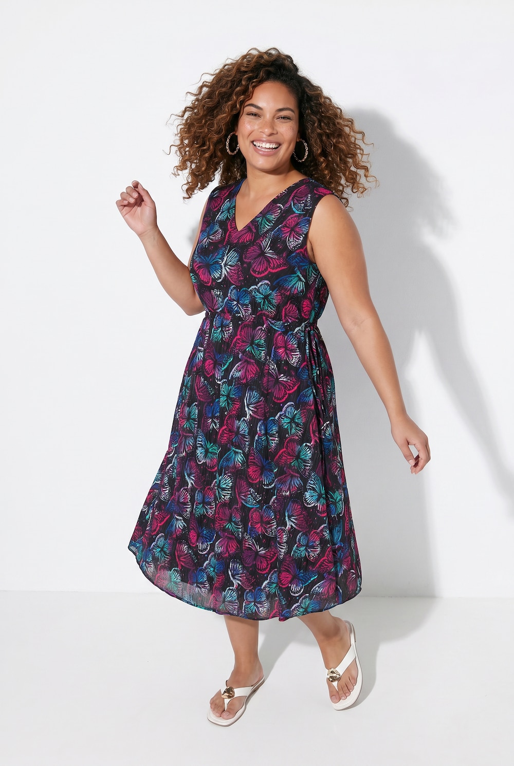 Plissee-Midikleid, ärmellos, Muster, elastische Taille, Angel of Style x MIAMODA