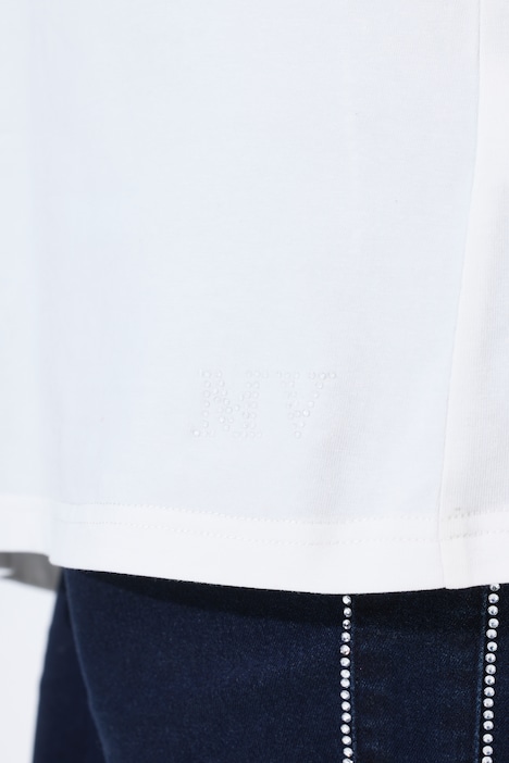 T-shirt avec motif scintillant, col rond avec découpe « trou de serrure » et manches 3/4, coupe évasée