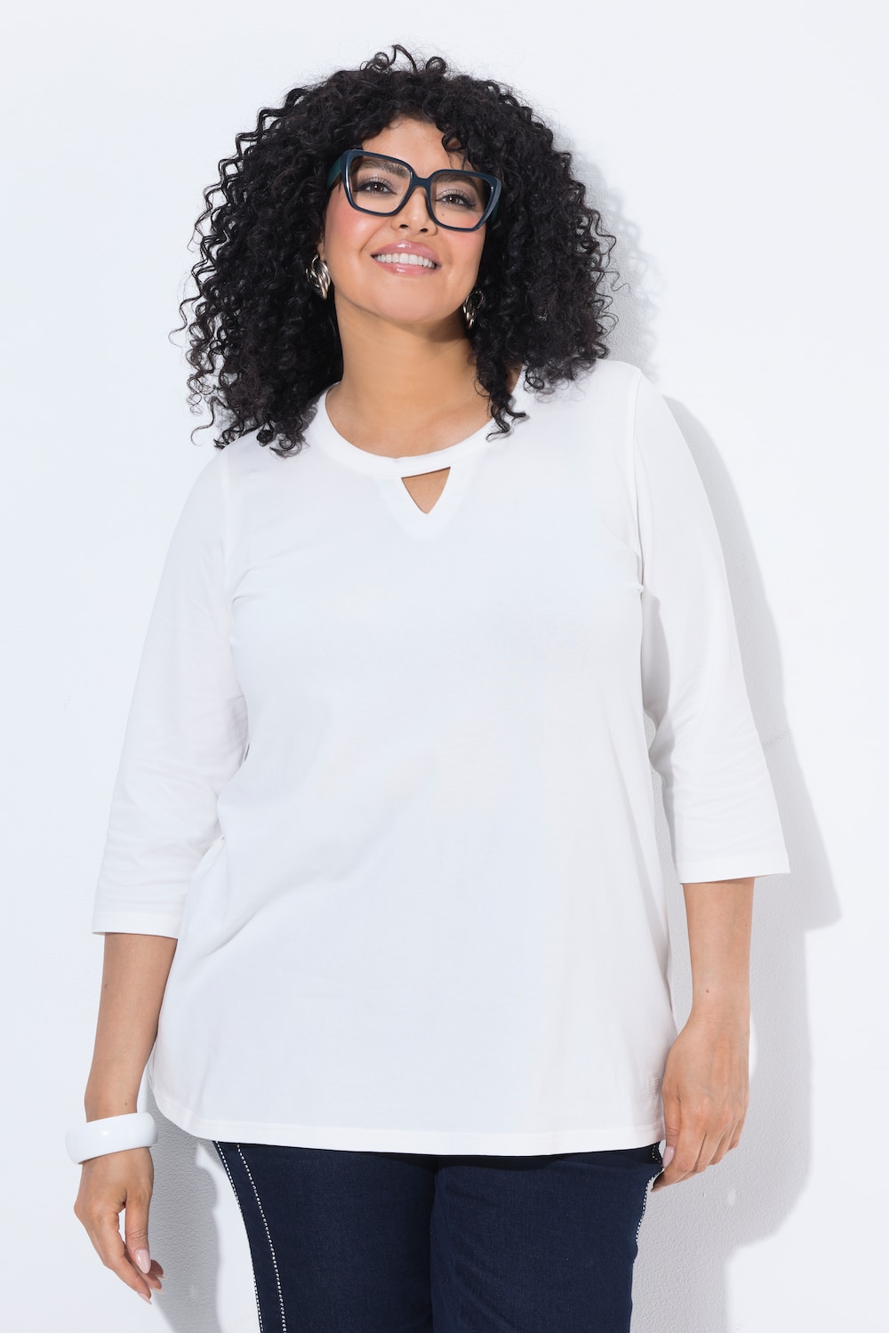 Shirt, Glitzermotiv, A-Linie, Keyhole, Rundhals, 3/4-Arm