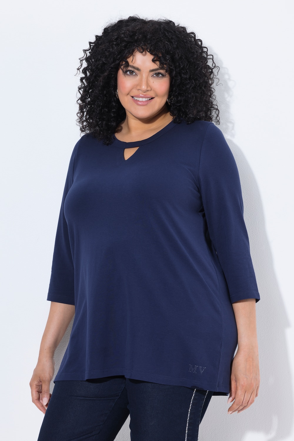 Shirt, Glitzermotiv, A-Linie, Keyhole, Rundhals, 3/4-Arm
