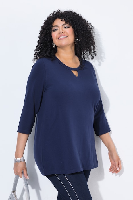 Shirt, Glitzermotiv, A-Linie, Keyhole, Rundhals, 3/4-Arm