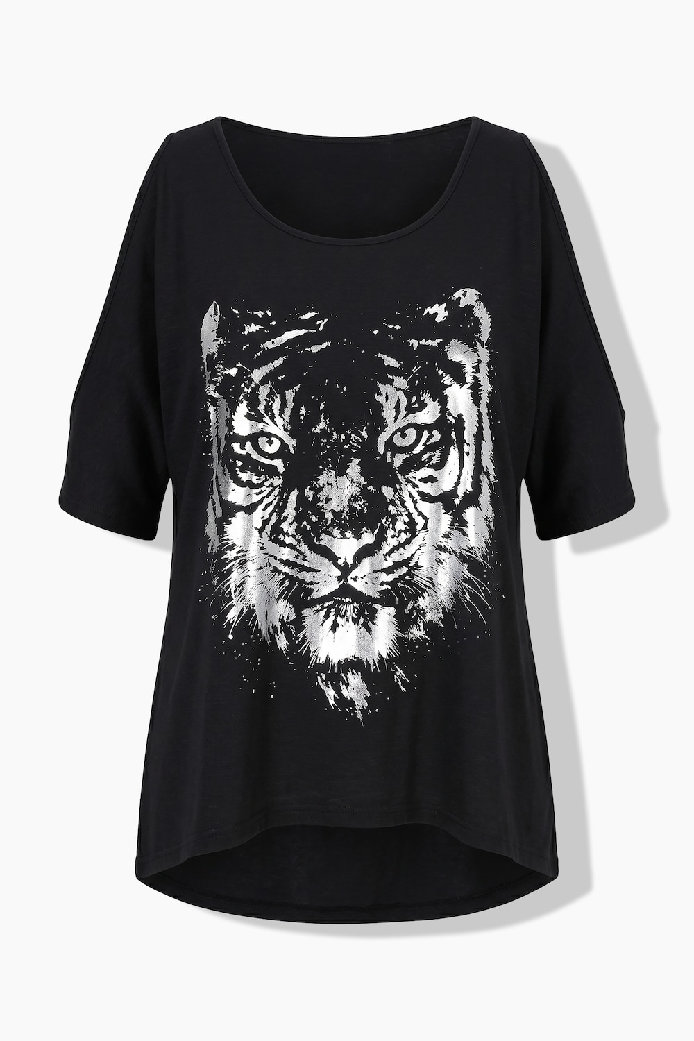 T-shirt, A-lijn, tijgermotief, vleermuismouwen met split