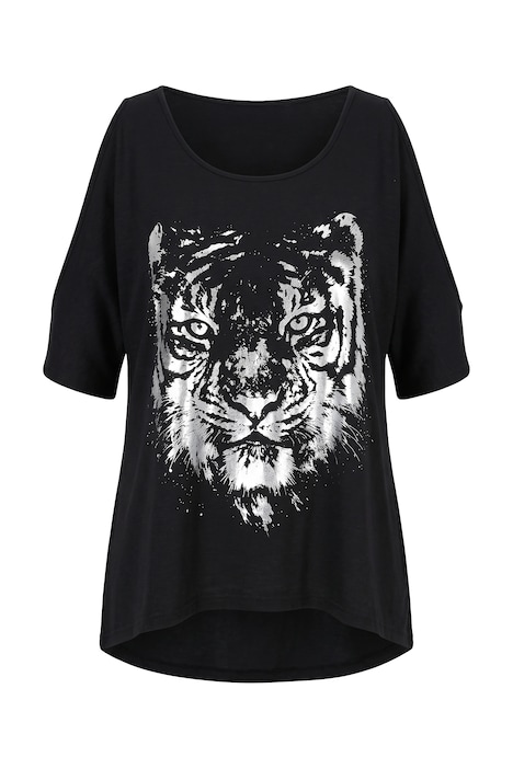 T-shirt, A-line, tiger print, batwing sleeves with slit