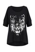 T-shirt, A-line, tiger print, batwing sleeves with slit