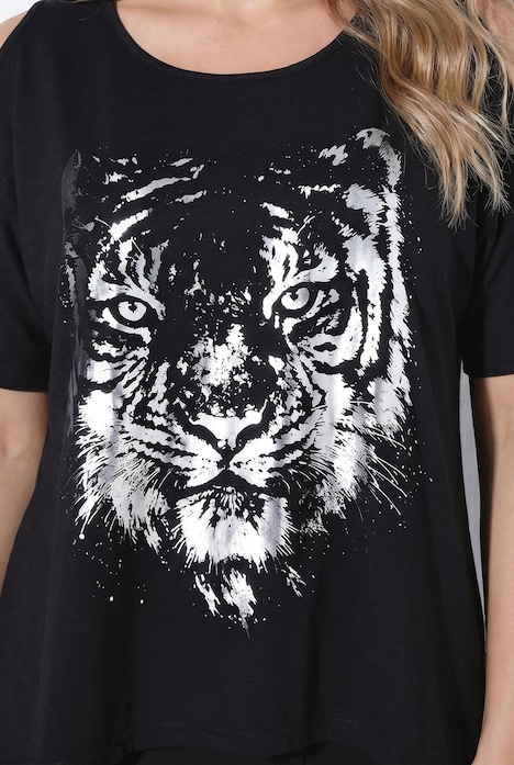 T-Shirt, A-Linie, Tiger-Motiv, Fledermausärmel mit Schlitz