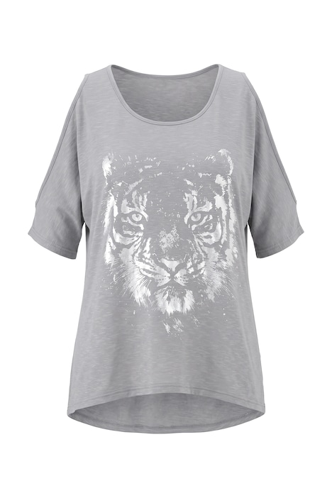 T-shirt, A-line, tiger print, batwing sleeves with slit