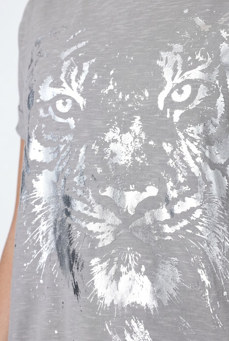 T-Shirt, A-Linie, Tiger-Motiv, Fledermausärmel mit Schlitz