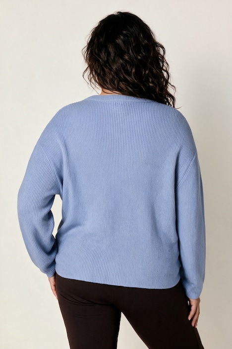 Strickjacke, Rundhals, Ballon-Langarm
