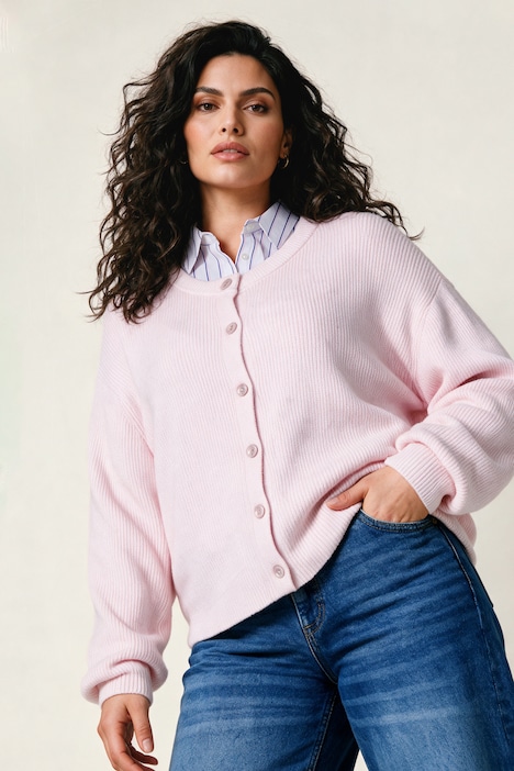 Strickjacke, Rundhals, Ballon-Langarm
