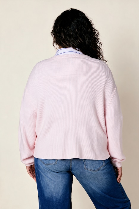 Strickjacke, Rundhals, Ballon-Langarm